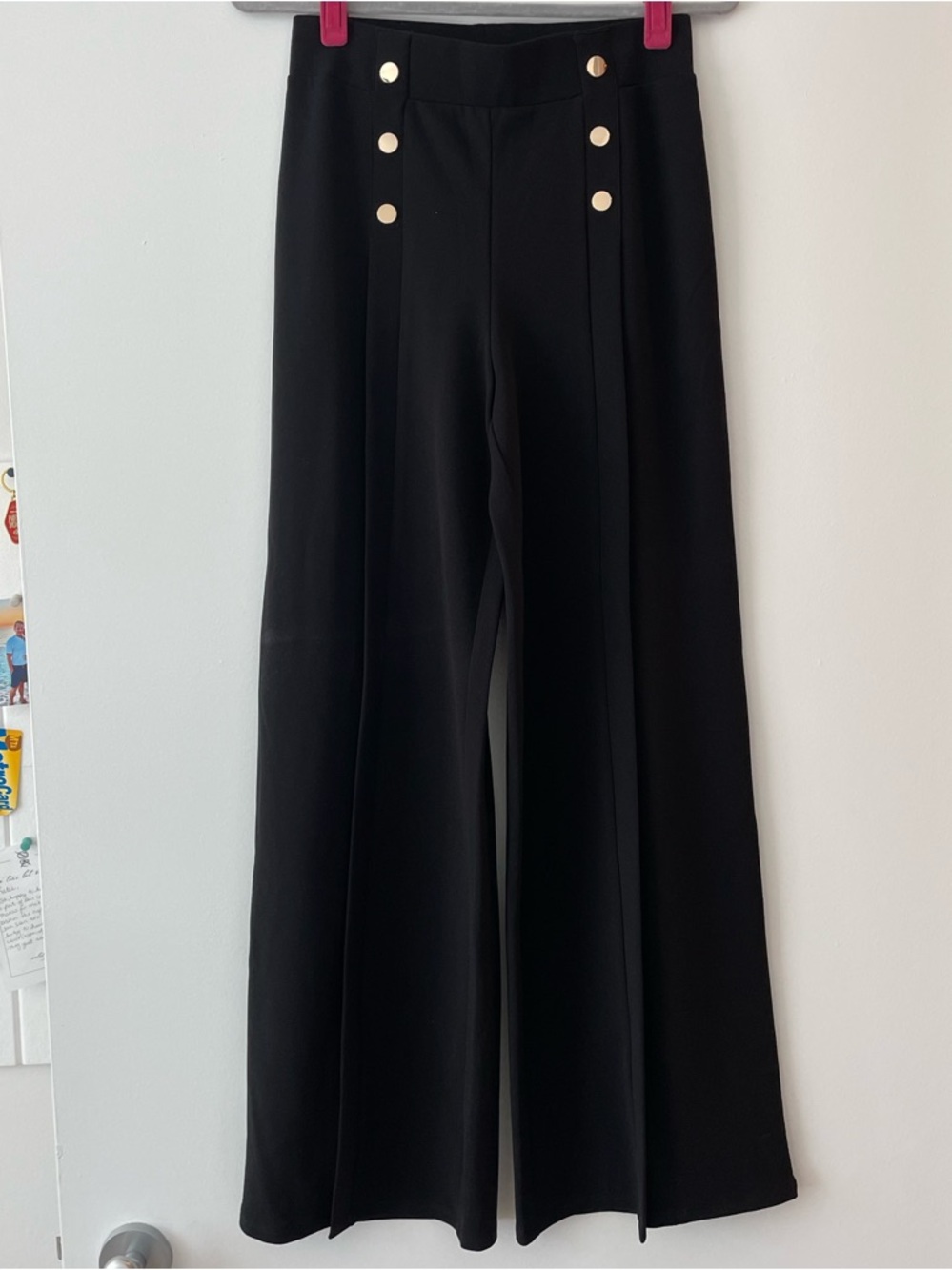 H&M Black Wide-Leg High-Rise Pants with Gold Buttons
